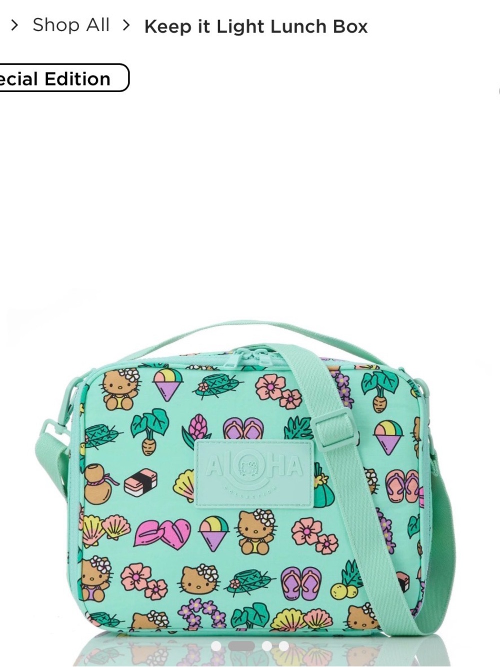 ALOHA Collection Mint Green Kids Lunch Bag with Tan Hello Kitty Print